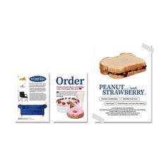 an advertisement for a peanut butter and jelly sandwich is shown in three different images, one with