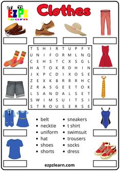 clothes worksheet for kids to learn how to wear them in english and spanish