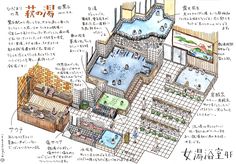 a drawing of a house with an indoor swimming pool and hot tub in the middle