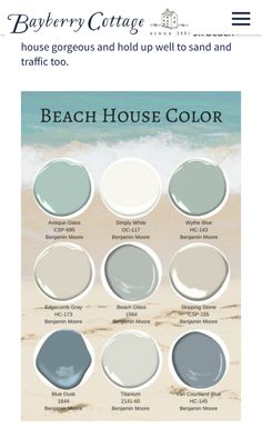 the beach house color scheme is shown in blue, white and gray colors with text that reads