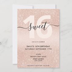 a pink and white birthday card with the number sixteen on it