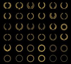 a collection of golden laurel wreaths