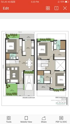 two story house plan with 2 bedroom and 3 bathrooms in the same area, on top of