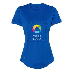 Adidas® Women's Sport T-shirt Fitted Graphic Tee For Sports, Pre-shrunk Stretch Short Sleeve T-shirt, Stretch Crew Neck T-shirt With Logo Print, Blue Graphic Workout T-shirt, Sporty Multicolor Moisture-wicking T-shirt, Blue Moisture-wicking Athletic Fit T-shirt, Blue Athletic Fit Moisture-wicking T-shirt, Collegiate Long Sleeve Sports T-shirt, Sport T Shirt