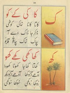 an old book with arabic writing and pictures of books on the pages in different languages