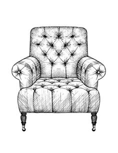 a chair that is drawn in black and white