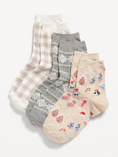 Pack includes 3 pairs of quarter crew socks, each in a different print.  Rib-knit openings.  Notched seams at toe and heel for added comfort.  Soft-knit fabric, with comfortable stretch. Machine wash cold, tumble dry low.  spandex 3% polyester 74% co Navy Socks, Cute Stockings, Sock Packs, Jean Accessories, Birthday Wishlist, Simple Trendy Outfits