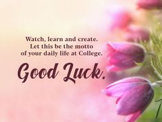 a pink flower with the words good luck on it and a quote about learning how to use