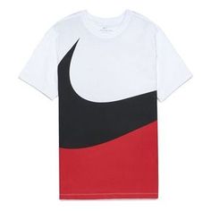 Nike Sportswear Big Swoosh Tee Casual Large Black Red Short Sleeve 'Black Red White' AR5191-100 (Men's) Red Athleisure T-shirt For Sports Season, Athleisure Red Graphic Print T-shirt, Red Athleisure T-shirt For Sports, Red Sportswear T-shirt For Sports Events, Red Athleisure Top With Logo Print, Red Sportswear T-shirt For Sports Season, Sporty Red T-shirt For Sports Season, Nike Red Tops For Streetwear, Nike Red Sporty Tops