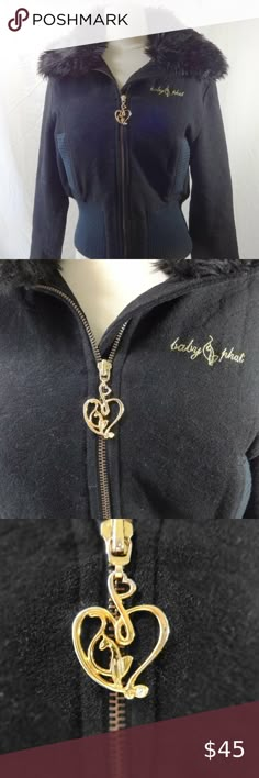 BABY PHAT Black Zipped Jacket Size Large Baby Phat 2000s, Baby Phat Jacket, 2000s Clothes, Fits Clothes, Baby Phat, Bomber Jackets, Zip Up Hoodies, Faux Fur Collar, Cute Sweaters