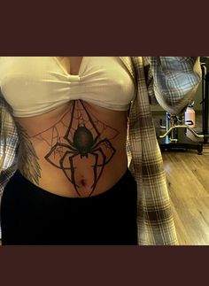 Grunge Stomach Tattoos Women, Spider Stomach Tattoos Women, Spiderweb Stomach Tattoo, Goth Hip Tattoo, Gothic Stomach Tattoo, Tattoos In Other Languages, Stomach Tattoos Women, Native Speaker, Web Tattoo