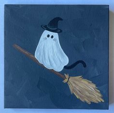 an acrylic painting of a ghost on a broom