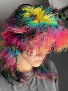 Funky Hair Colors, Flame Hair, Rocker Hair, Short Grunge Hair, Hair Color Unique, Multi Colored Hair, Out Of Space, Dyed Hair Inspiration, Hair Inspiration Short