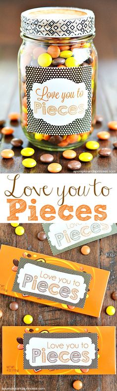 a jar filled with candy sitting on top of a wooden table