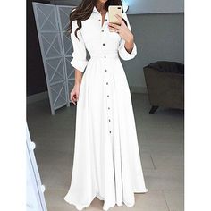 Season:Summer; Fabric:Polyester; Sleeve Length:Long Sleeve; Look After Me:Machine wash; Gender:Women's; Style:Basic,Casual,Streetwear,Maxi; Elasticity:Micro-elastic; Occasion:Date,Vacation,Street,Holiday; Fit Type:Regular Fit; Dresses Type:Plain Dress,White Dress,Shirt Dress,Summer Dress,Swing Dress,A Line Dress; Design:Lace up,Buttons; Neckline:Stand Collar; Listing Date:05/29/2024; Bust:; Length:; Shoulder Width:; Sleeve:; Fit US Size:; Fit UK Size:; Fit EU Size:; Dress Length Type:Maxi Dress; Maxi Shirts, Party Dress Long Sleeve, High Waist Fashion, Maxi Shirt Dress, Style Maxi Dress, Women Long Dresses, Tie Dress, Types Of Skirts, Long Sleeve Casual