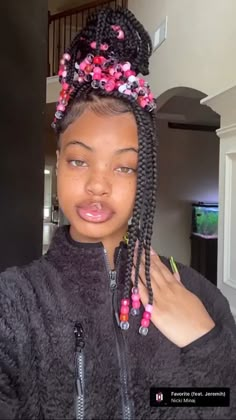 Braided Pink Hair Hairstyles, Hairstyles For Black Women Braids Color, Knotless Box Braids With Beads And Color, New Hairstyles For 2023 Black Women, Braids With Beads And Color, Black Girls Hairstyles Braids With Color, Black Protective Hairstyles Braids, Braided Hairstyles For Black Women Protective Styles, Dope Hairstyles Braids