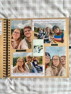 a photo book with pictures of people on it and the pages are lined up in squares