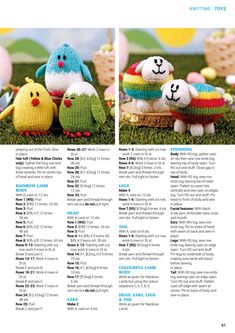 two knitted animals sitting next to each other in the grass with eggs and chicks around them