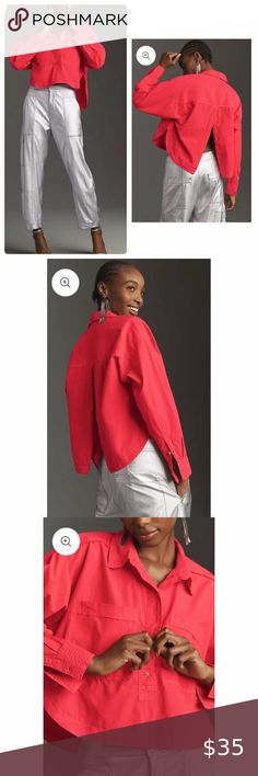 Anthropologie Back-Slit Buttondown Shirt Top Womens XXS Red Cropped Long Sleeve Red Long Sleeve, Long Sleeve Casual, Anthropologie Tops, Shirt Top, Anthropologie, Top Shirt, Button Down Shirt, Long Sleeve