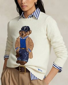 Polo Bear Wool-Blend Jumper for Women | Ralph Lauren® IE Ralph Lauren Polo Bear, Cable Knit Jumper, Estilo Preppy, Polo Bear, Ralph Lauren Long Sleeve, Short En Jean, Cotton Polo, Ralph Lauren Polo