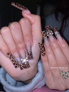 Nail Inspo Cheetah Print, Nail Cheetah Print, Juicy Couture Nails, Opiumcore Nails, Summer Bling Nails, Cheetah Print Acrylic Nails, Snake Skin Nails Designs, Leapord Nails Acrylic, 2000s Nail Designs