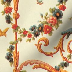 an image of a wallpaper with flowers and birds on it's back side