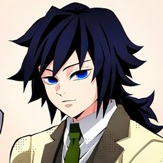 an anime character with blue eyes and black hair wearing a suit, tie and white shirt