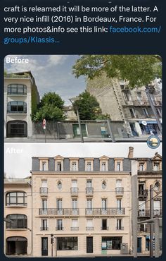 the before and after shots of an apartment building in france, with two different photos side by side