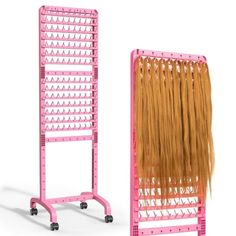 a pink rack with long hair on it