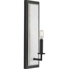 a light that is on the wall next to a glass door with a black handle