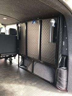 the inside of a van with its doors open