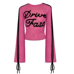 Drive Fast Top Luxury Pink Tops For Streetwear, Luxury Red Top With Graphic Print, Pink Graphic Print Sweater, Star Top Pink, Floral Denim Pants, Lirika Matoshi, Long Bell Sleeves, Dolce E Gabbana, Pink Top