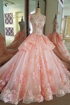 evening dress lace beading ball gown long party formal dress डिजाइनर कपड़े, Pink Ball Gown, Lace Beading, Pink Wedding Dress, Pink Wedding Dresses, Gowns Prom, Cute Prom Dresses, Ball Gowns Evening, Pretty Prom Dresses