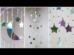 three different pictures of stars and moon mobiles