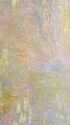 an abstract painting with water lilies in the foreground