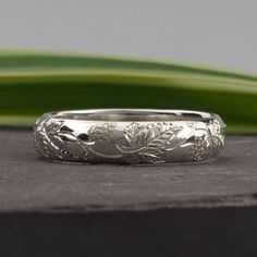 hand engraved grape vine sterling silver wedding band ring Wedding Core, Engraving Techniques, Vine Wedding Ring, Continuous Pattern, Silver Jewelry For Men, Silver Cuff Bangle, Engraved Cufflinks, Engraved Wedding Rings, Wedding Band Engraving