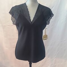 Ryegrass, V Neck, Short Sleeve Blouse, Size: L, Nwt, Black, Lace, V-Neck, 93% Polyester, 7% Spandex, Machine Wash Cold Pip To Pit: 19" Shoulder To Hem: 24" Elegant V-neck Top For Night Out In Spring, Fitted Short Sleeve V-neck Top For Work, Summer V-neck Lace Top For Night Out, Black Lace Trim V-neck Top, Fitted V-neck Top For Night Out, Fitted V-neck Party Blouse, Fitted V-neck Evening Blouse, Elegant V-neck Top For Date Night, Fitted Lace Trim Top For Work