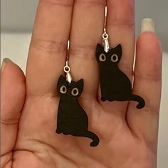 New Adorable Wood Halloween Black Cat Earrings With 925 Silver Lever Back Hooks. Earrings Are 2 Inches Long. Wood Halloween, Black Cat Earrings, Halloween Black Cat, Cat Items, Halloween Black, Black Cat Halloween, Cat Earrings, Accessories Jewelry Earrings, Black Cats