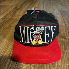 90s Mickey Unlimited Hat With The Tag Still On. Snapback Style Hat. Disney. Red Mickey Mouse Adjustable Hat, Adjustable Red Mickey Mouse Hat, Vintage Black Baseball Cap For Winter, Mickey Mouse Baseball Cap, One Size Fits Most, Casual Mickey Mouse Baseball Cap, Black Mickey Mouse Cap, Casual Black Mickey Mouse Hat, Retro Black Baseball Cap, Retro Black Snapback Hat