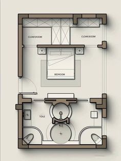 the floor plan for an apartment with two separate rooms and one bedroom on each side