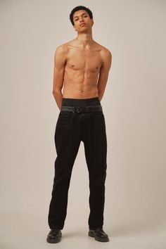 A skinny lightskin model posing in a studio for polaroids. Shirtless, wearing only a black pants and black shoes. Body Reference Real Life, Fullbody Pose References Man, Front Poses Reference, Shirtless Male Model Reference, Full Body Man Reference, Tall Male Body Reference, Half Body Poses Men, Neutral Pose Reference Male, Men Full Body Reference