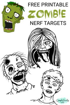 zombie coloring pages for kids and adults with the text free printable zombie nerf targets