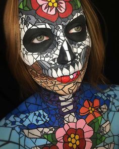 Stained Glass Skull Halloween Makeup Amazonian Goddess, Halloween Sugar Skull, Festival Make Up, Sugar Skull Halloween, Special Fx Makeup, Sugar Skull Makeup