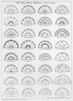 an old architectural drawing shows different types of windows and arches, with the names of each window