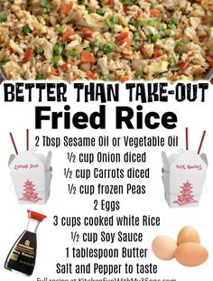 an advertisement for fried rice with instructions to make it