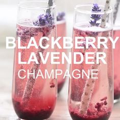 the blackberry lavender champagne is being served in wine glasses