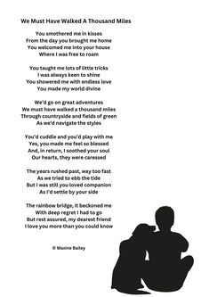 a poem written in black and white with a silhouette of a person holding a dog