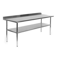 a stainless steel table with two shelves on each side