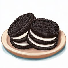 three oreo cookies sitting on top of a plate