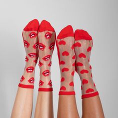 Add a dash of romance to your look with LECHERY Women's Hearts & Lips Sheer Crew Socks. This 2-pair set combines playful charm with elegance, featuring whimsical hearts and lips motifs on a delicate sheer fabric. Perfect for adding a fun yet sophisticated touch to any outfit, these socks are designed to keep you comfortable all day with their breathable material. Whether you're dressing up for a special occasion or adding a bit of flair to your everyday style, these crew socks offer a unique ble Fun Red Socks For Gifts, Trendy Red Socks As Gift, Trendy Red Socks For Gift, Trendy Red Socks As A Gift, Trendy Red Socks For Gifts, Trendy Fitted Red Socks, Trendy Red Socks For Summer, Whimsical Heart, Sock Packs